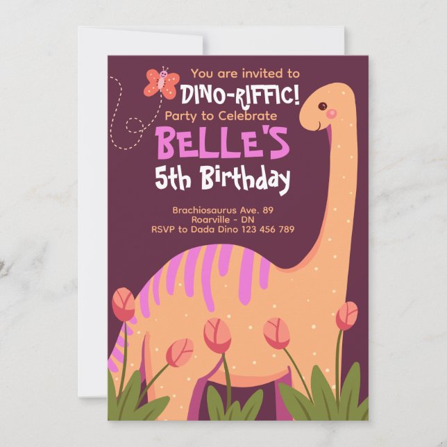 Brachiosaurus Dino Birthday Einladung (Vorderseite)