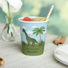 Brachiosaurus Dinosaur Blue Sky Tropical Birthday Pappbecher