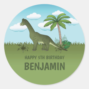 Brachiosaurus-Dinosaur mit Namen Tropical Geburtst Runder Aufkleber
