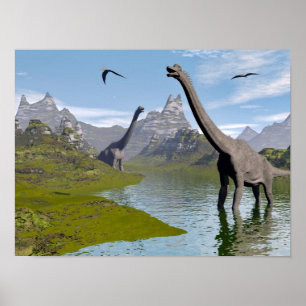 Brachiosaurus-Dinosaurier in Wasser - 3D-Darstellu Poster
