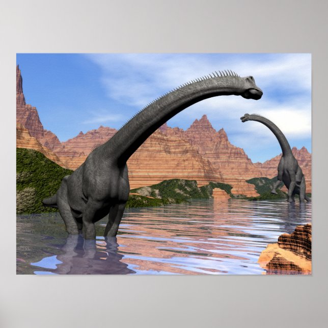 Brachiosaurus-Dinosaurier in Wasser - 3D-Darstellu Poster (Vorne)
