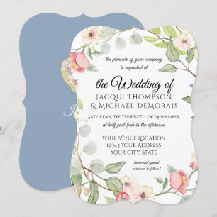 Bracket Frame Blue n Blush Pink Blume Einladung