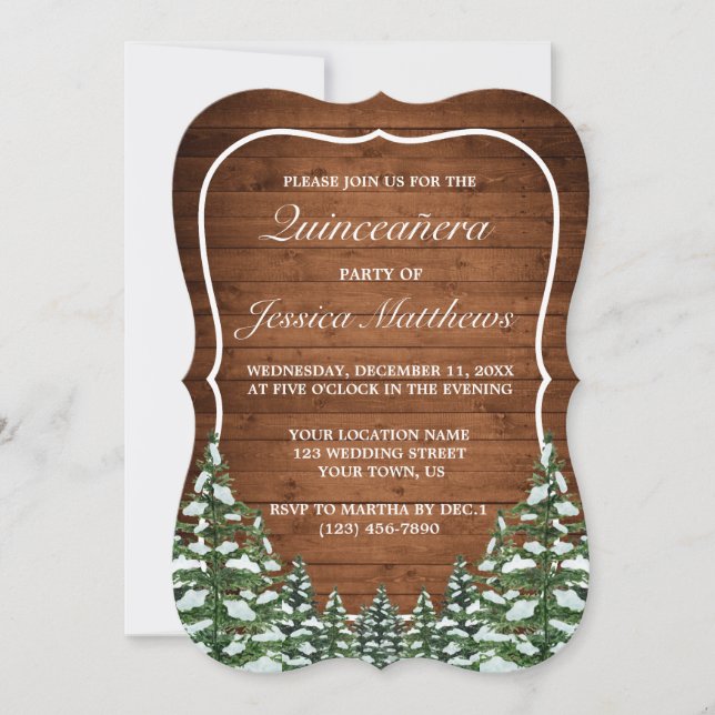 Bracket Snowy Forest & Wood Rural Pine Quinceañera Einladung (Vorderseite)