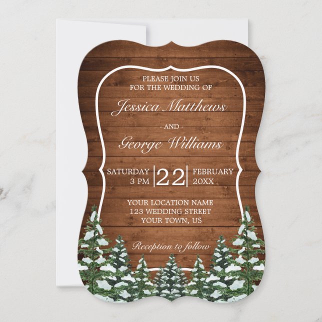 Bracket Snowy Wood & Forest Country Pine Hochzeit Einladung (Vorderseite)