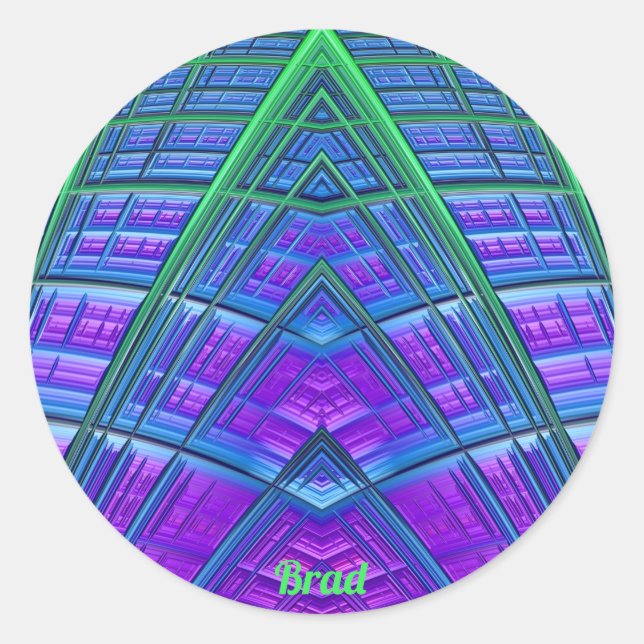 BRAD ~ Cool! Green Lila Blue Geometric ~ Runder Aufkleber (Vorderseite)