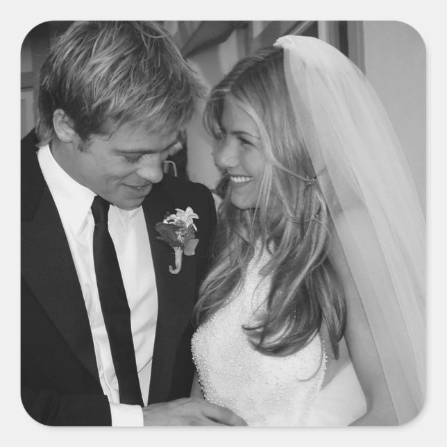 Brad Pitt & Jennifer Anniston Quadratischer Aufkleber (Vorderseite)