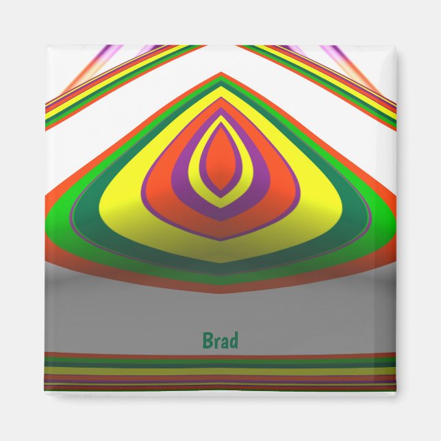 BRAD ~ SQUARE EYE 3D Fraktal Design Green Yellow ~ Magnet (Vorne)