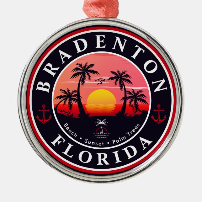 Bradenton Florida Retro Sonnenuntergang Palmen 196 Ornament Aus Metall (Vorne)