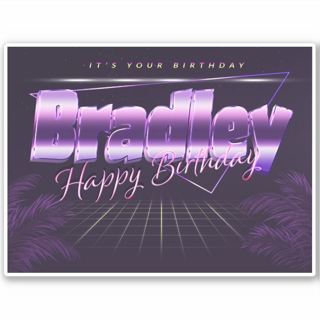 Bradley Name Vorname lila retro Sticker Geburtstag (Vorderseite)