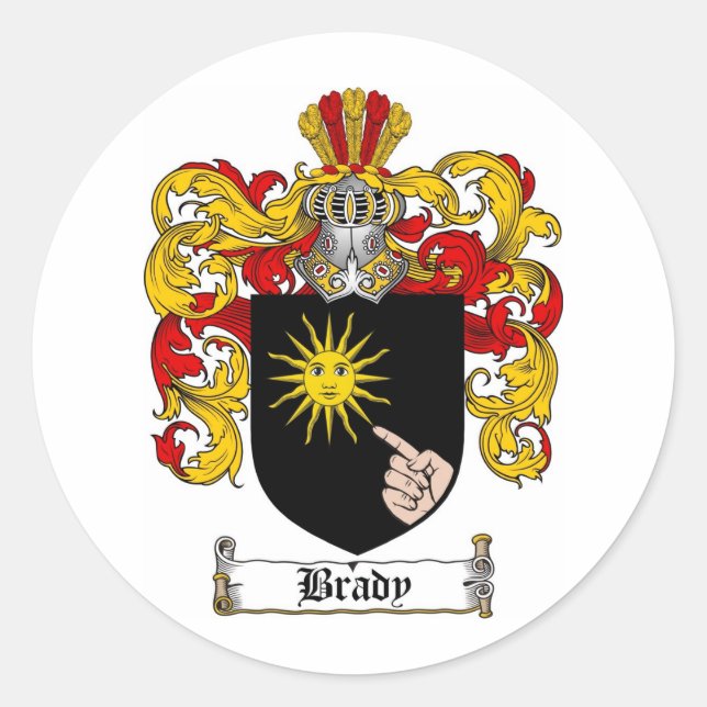 BRADY-FAMILIENWAPPEN - BRADY-KÜHLE VON WAFFEN RUNDER AUFKLEBER (Vorderseite)