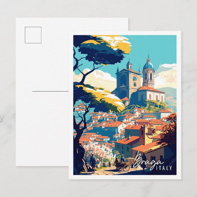 Braga Italy Vintage Illustration Postkarte (Vorne/Hinten)