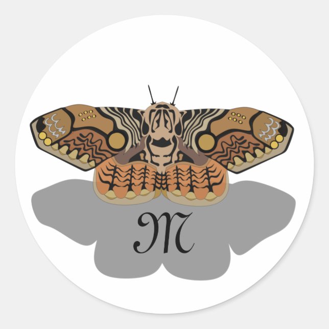 Brahmin Moth Monogram Runder Aufkleber (Vorderseite)