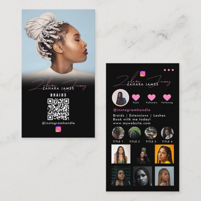 Braid Hair Social Photo Grid Social Media QR Code Visitenkarte (Vorne/Hinten)