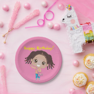 Braided Girl Birthday Tableware (afroamerikanisch) Pappteller