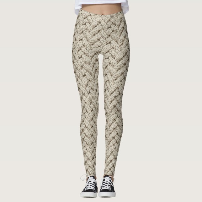 Braided Thread Knit Texture – Warm Beige (2) Leggings (Vorderseite)
