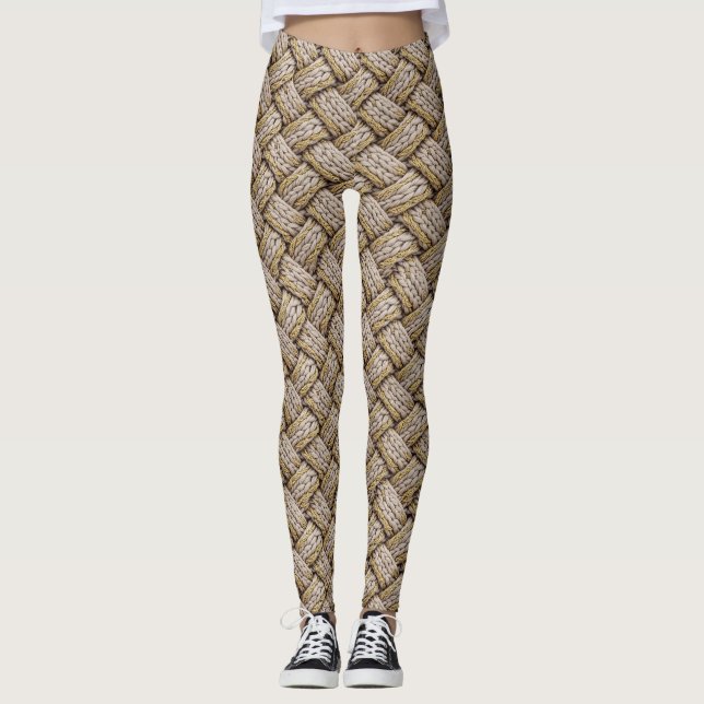 Braided Thread Knit Texture – Warm Beige (3) Leggings (Vorderseite)