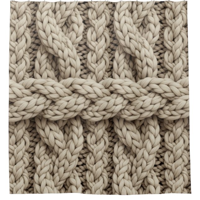 Braided Thread Knit Texture – Warm Beige (4) Duschvorhang (Vorderseite)