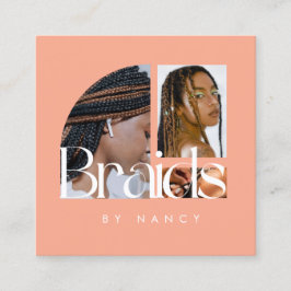 Braids Foto Collage Peach Quadratische Visitenkarte