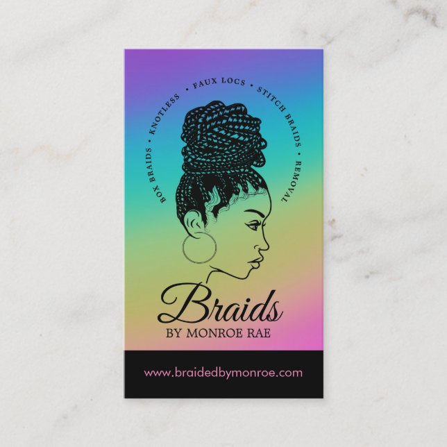 Braids Hair Stylist Braider Beautician Salon Busin Visitenkarte (Vorderseite)