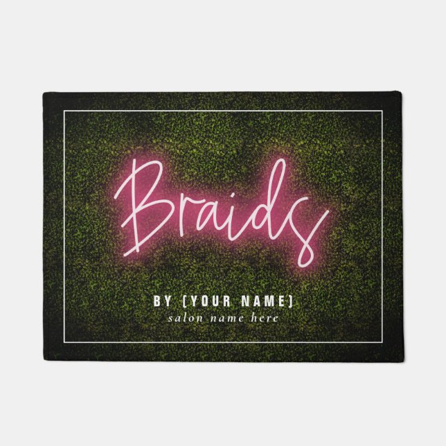 Braids Neon Boxwood Hair Salon Business Fußmatte (Vorderseite)