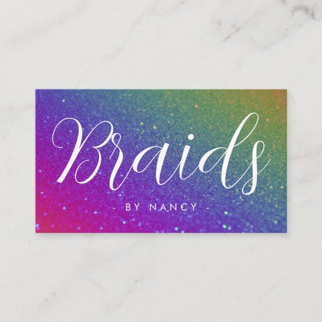 Braids Typography Rainbow Glitzer Sparkle Visitenkarte (Vorderseite)