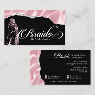 Braidsalon für Haare Silber & Pink Glam Visitenkarte