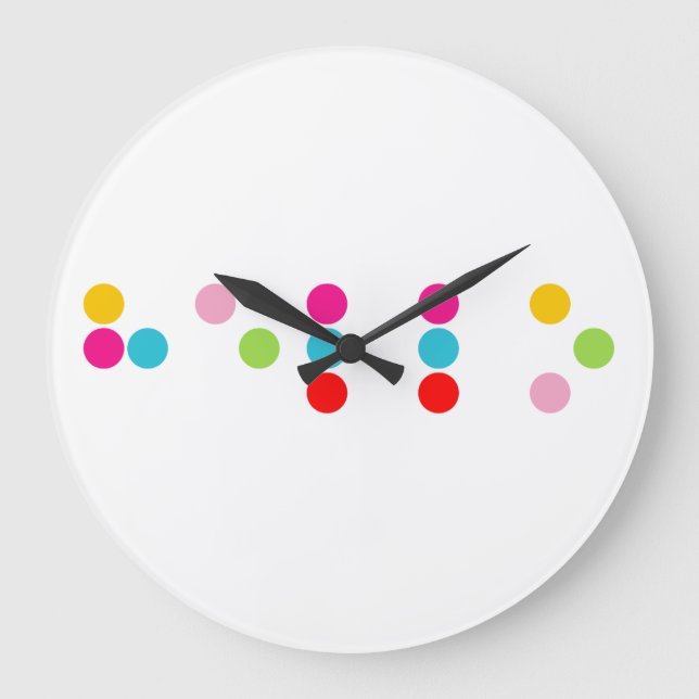 Braille blinde Alphabete Buchstaben hello Große Wanduhr (Vorderseite)