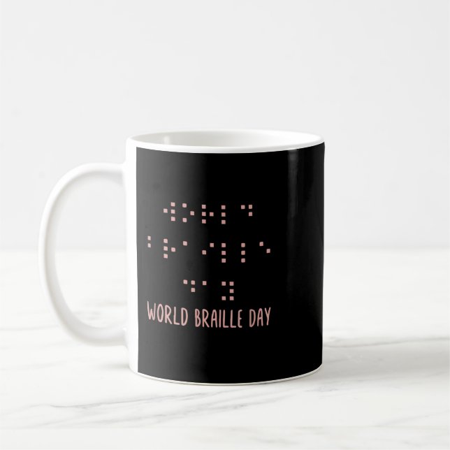 Braille-Shirt, Welt-Braille-Tag, Braille-Schrift Kaffeetasse (Links)