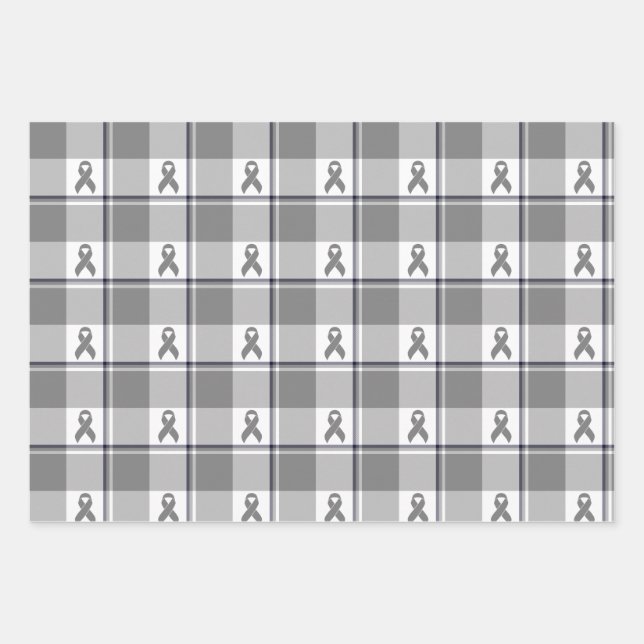 Brain Cancer Awareness Plaid Gray Ribbon Geschenkpapier Set (Vorderseite)