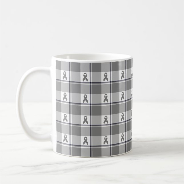 Brain Cancer Awareness Plaid Gray Ribbon Kaffeetasse (Links)