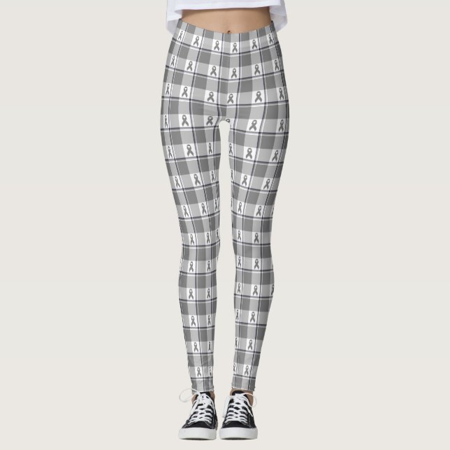Brain Cancer Awareness Plaid Gray Ribbon Leggings (Vorderseite)