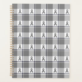 Brain Cancer Awareness Plaid Gray Ribbon Planer