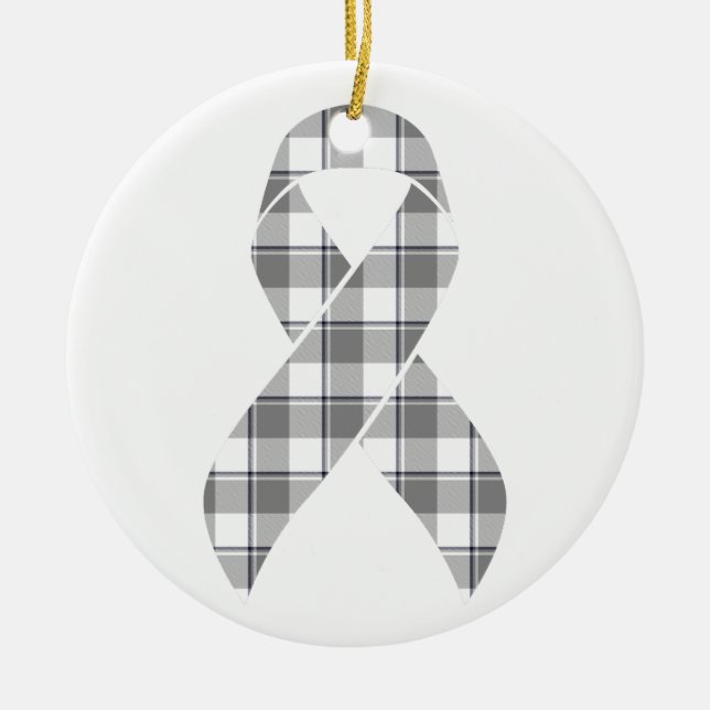 Brain Cancer Awareness Plaid Gray Ribbon Survivor Keramik Ornament (Vorne)