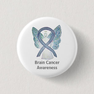 Brain Cancer Gray Awareness Ribbon Angel Button