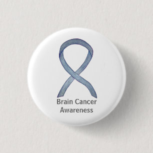 Brain Cancer Gray Awareness Ribbon Button Button