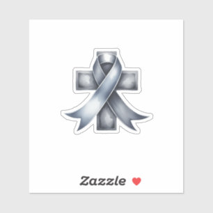 Brain Cancer Gray Ribbon mit Kreuz Aufkleber