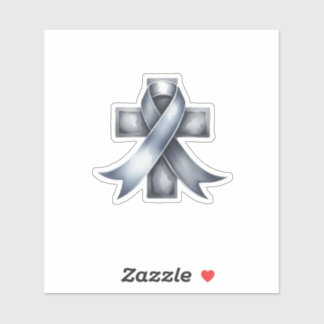 Brain Cancer Gray Ribbon mit Kreuz Aufkleber