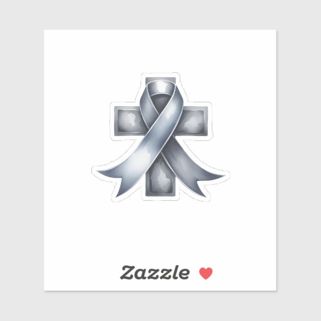 Brain Cancer Gray Ribbon mit Kreuz Aufkleber (Blatt)