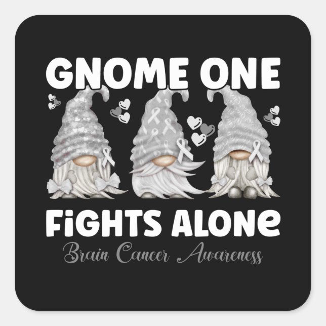 Brain Cancer Grey Ribbon Gnome Quadratischer Aufkleber (Vorderseite)