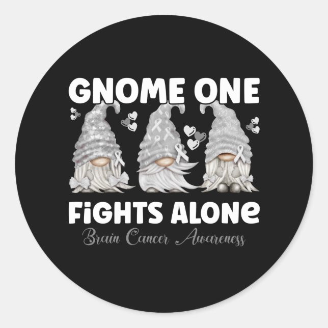 Brain Cancer Grey Ribbon Gnome Runder Aufkleber (Vorderseite)