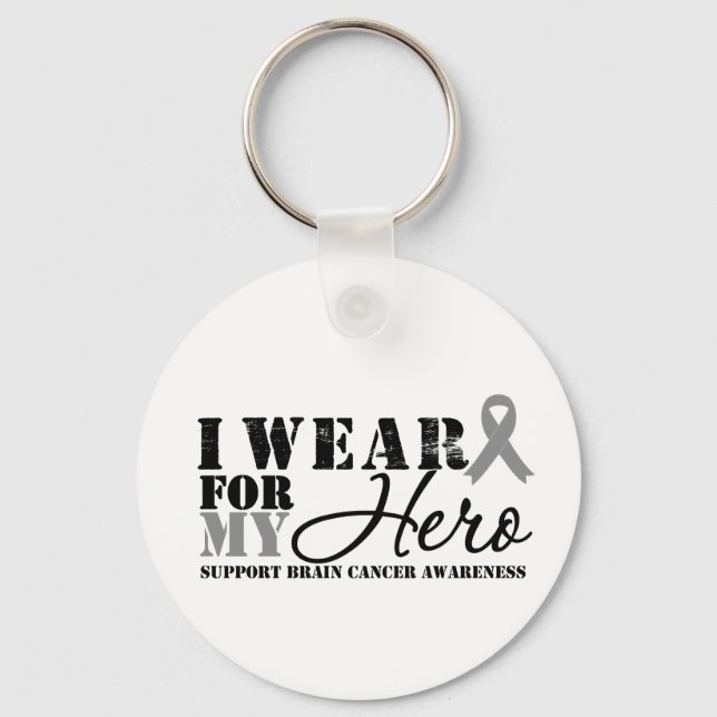 Brain Cancer Hero Gray Ribbon Schlüsselanhänger (Vorderseite)