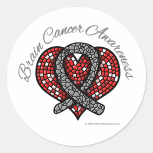 Brain Cancer Mosaic Heart Ribbon Runder Aufkleber