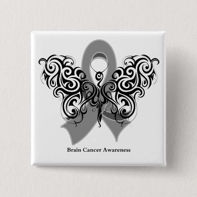 Brain Cancer Tribal Butterfly Ribbon Button (Vorderseite)