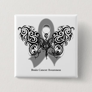 Brain Cancer Tribal Butterfly Ribbon Button