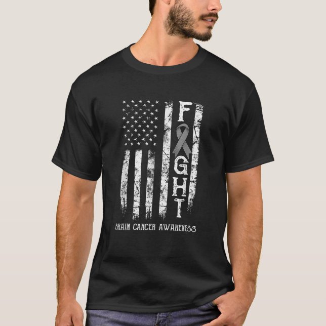 Brain Cancer Warrior US Flag T-Shirt (Vorderseite)