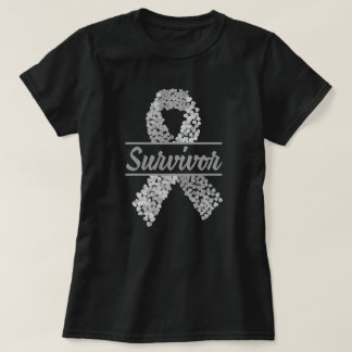 Brain Cancour Survivor Herz Gray Ribbon T-Shirt