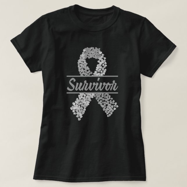 Brain Cancour Survivor Herz Gray Ribbon T-Shirt (Design vorne)