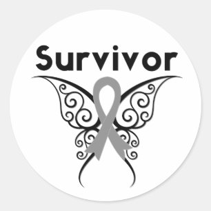 Brain Cancour Survivor Tribal Butterfly Runder Aufkleber