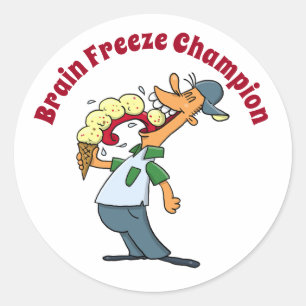 Brain Freeze Champion Ice Cream Funny Cartoon Runder Aufkleber