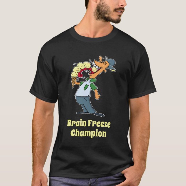 Brain Freeze Champion Ice Cream Funny Cartoon T-Shirt (Vorderseite)